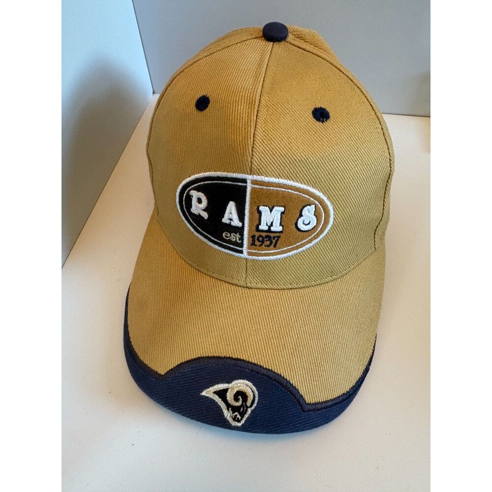 Unique St Louis Rams NFL Football Embroidered Baseball Hat Tan Navy Vintage 90s